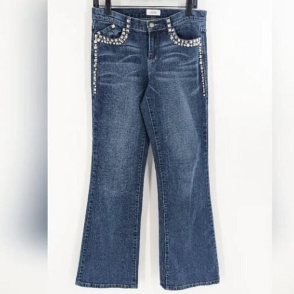 Cache Jeans Size 8 Mid Rise Y2K Studded Flare - Picture 1 of 4